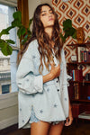 Star Print Washed Denim Jacket