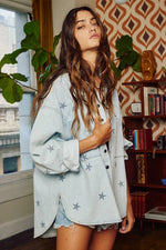 Star Print Washed Denim Jacket