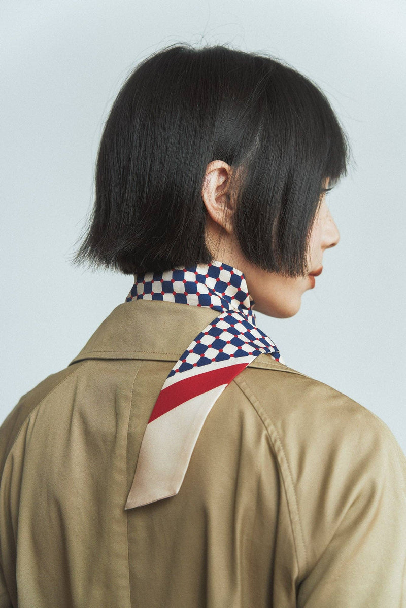 "Checkerboard" Silk Twill Skinny Scarf