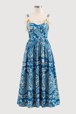BORDER PRINT MIDI DRESS