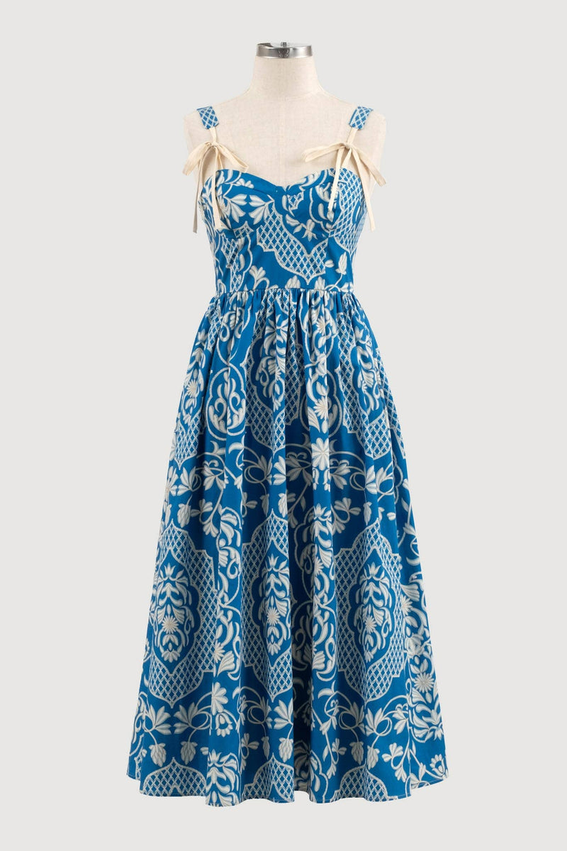 BORDER PRINT MIDI DRESS
