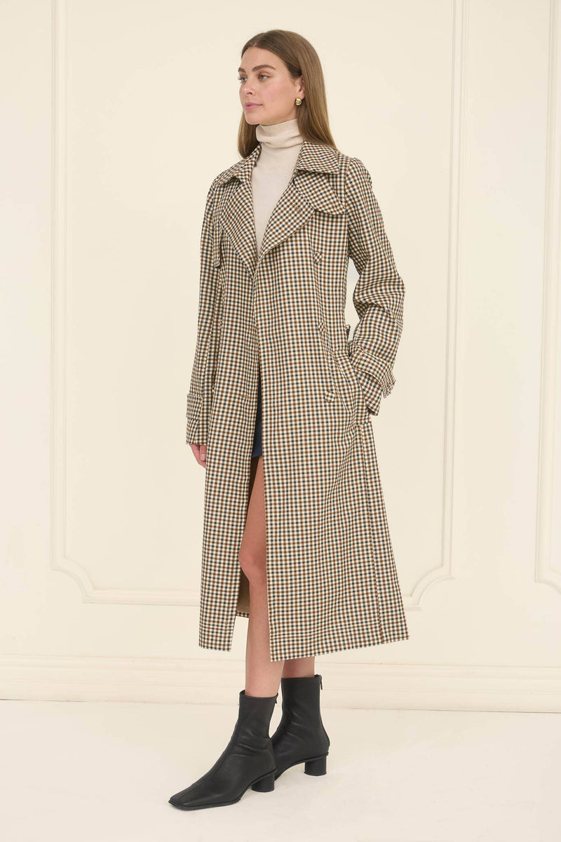 PLAID BELTED TRENCH COAT