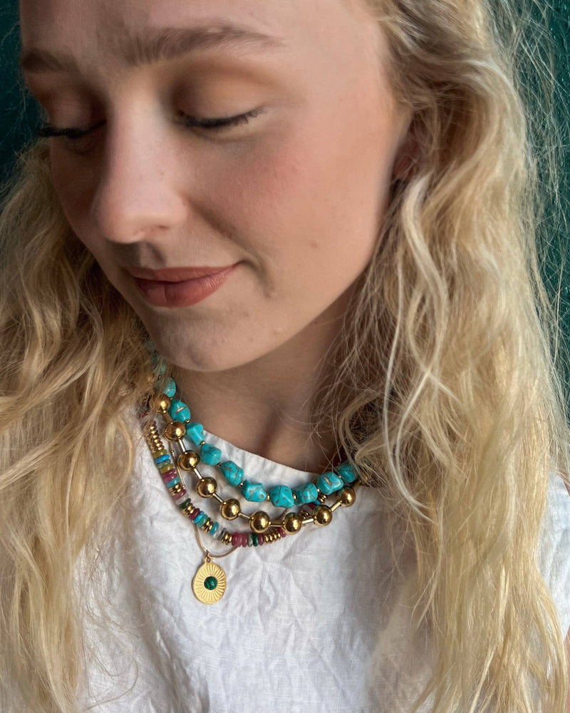 Joan Multi Color Beaded Stone Necklace: BLACK