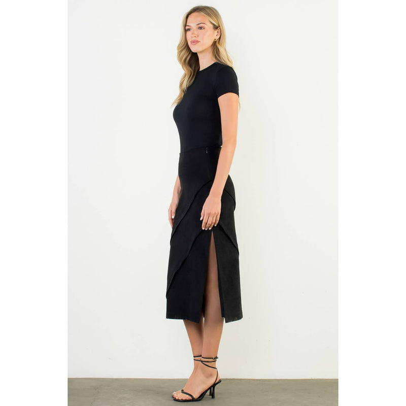 Suede Wrap Detail Midi Skirt