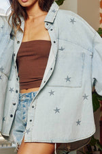 Star Print Washed Denim Jacket