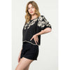 Embroidered Puff Sleeve Textured Top