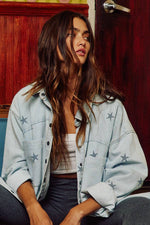 Star Print Washed Denim Jacket