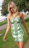 Miki Scarf Print Halter Mini Dress