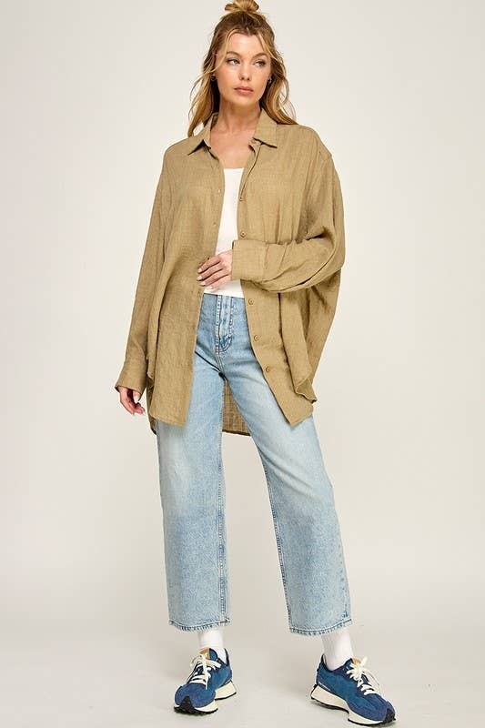 WASHED SUPER SOFT SEE THROUGH BUTTON DOWN SHIRT