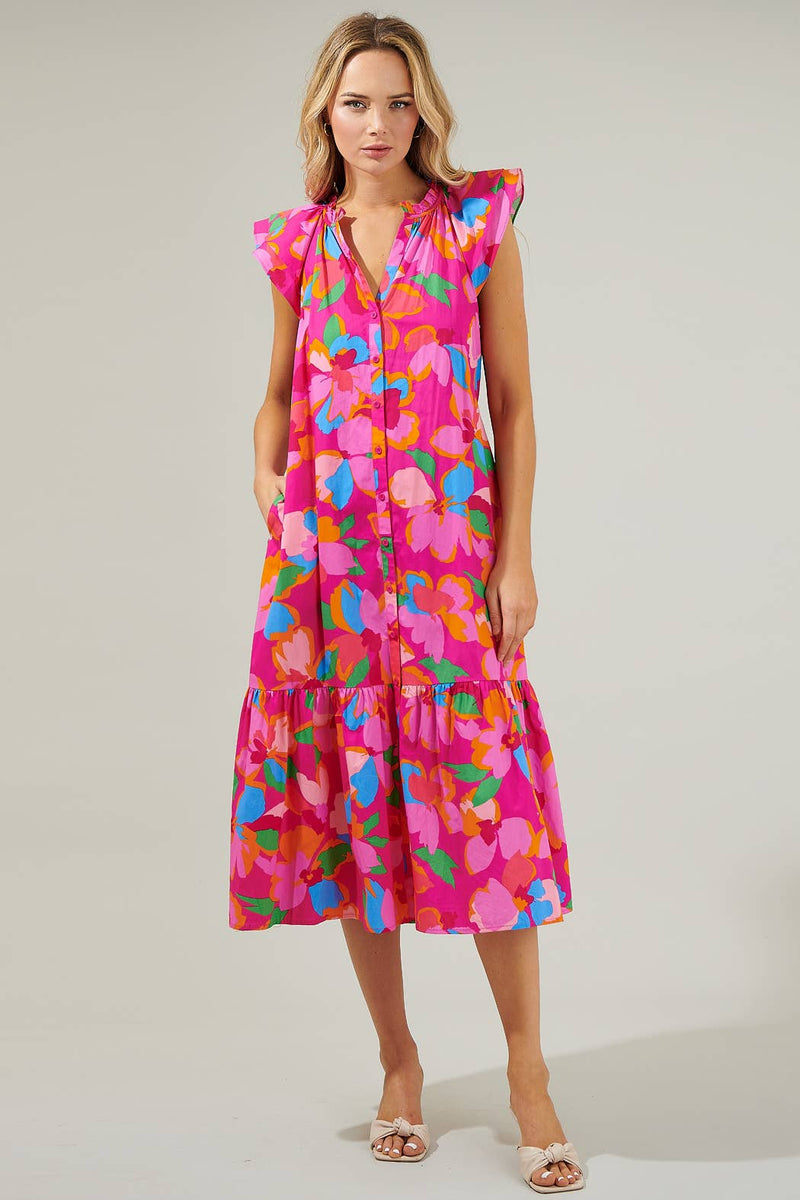 Daphne Floral Dynamite Button Midi Dress