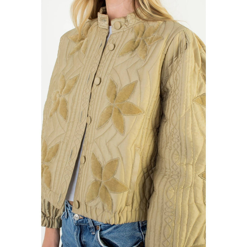 Velvet Flower Detail Quilted Jacket