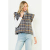Ruffle Shoulder Plaid Tweed Vest