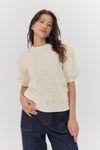 Bria Rosette Puff Sleeve Sweater: Cream / M