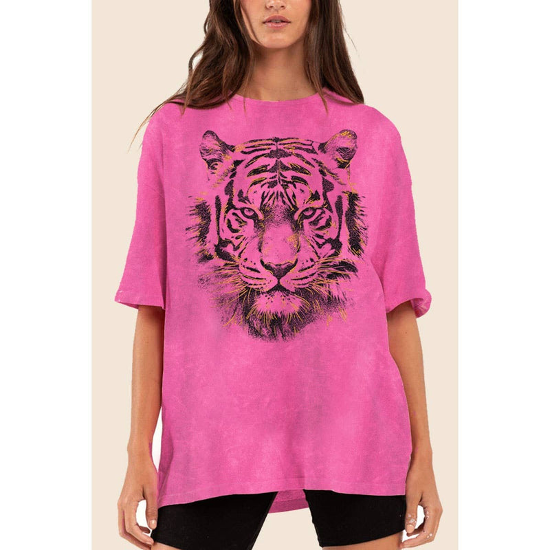 TIGER BIG FACE FOIL OVERSIZED MINERAL T-SHIRT