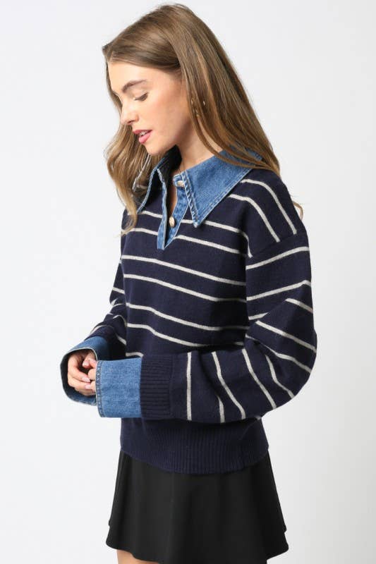 Sofia Stripe Denim Combo Top