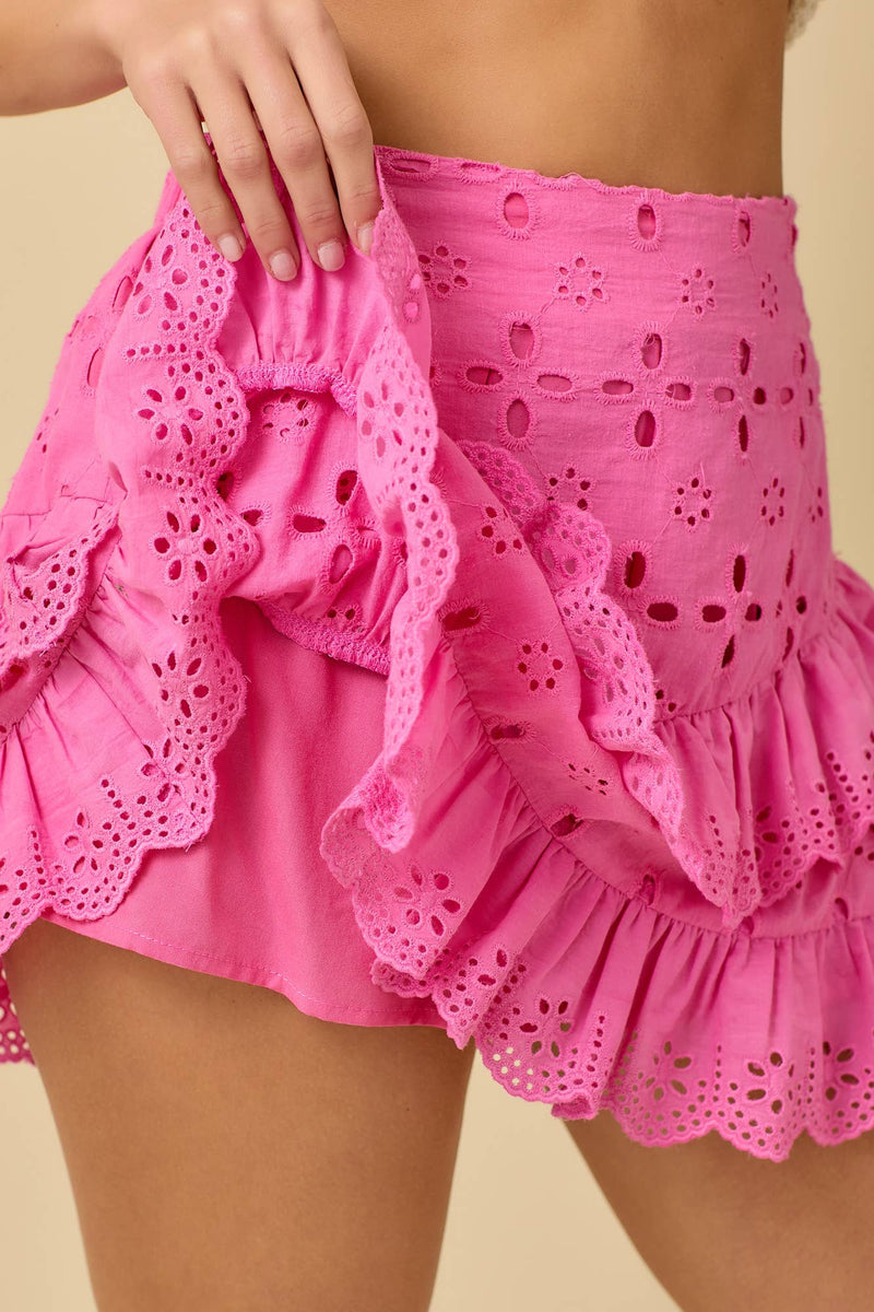 Eyelet Ruffle Mini Skort