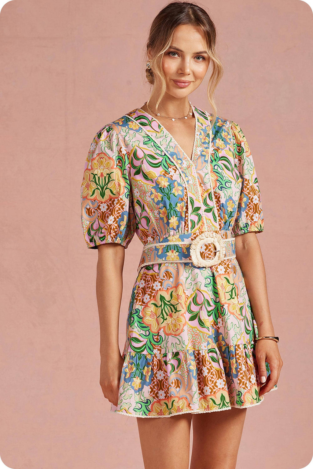 Garden Party Belted Cotton Mini Dress