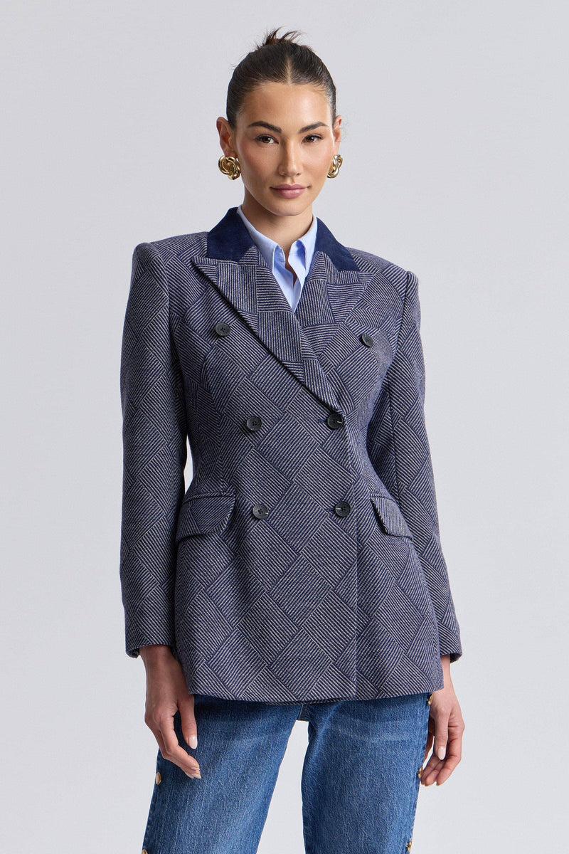 Basketweave Hourglass Blazer: Navy Basket