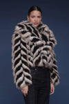 Chevron Faux Fur Cropped Coat