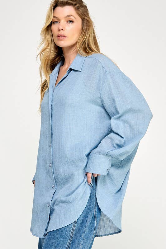 WASHED SUPER SOFT SEE THROUGH BUTTON DOWN SHIRT