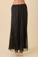 Mesh Midi Skirt With Contrasting Godet Ruffle
