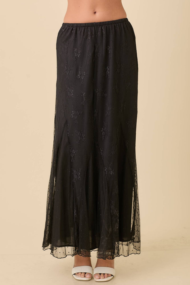 Mesh Midi Skirt With Contrasting Godet Ruffle