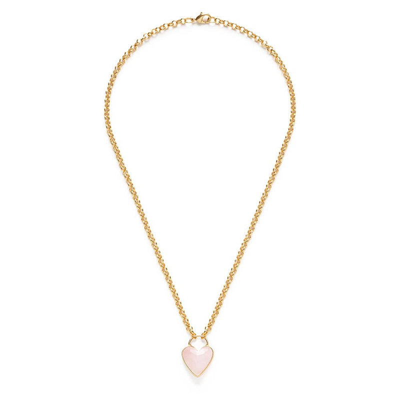 Gemstone Heart Pendant Chunky Chain: Rose Quartz