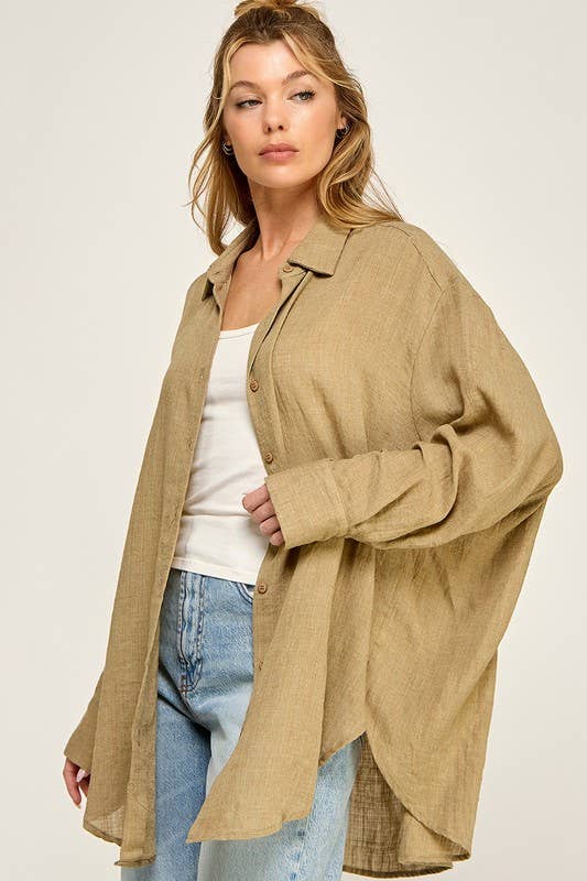 WASHED SUPER SOFT SEE THROUGH BUTTON DOWN SHIRT