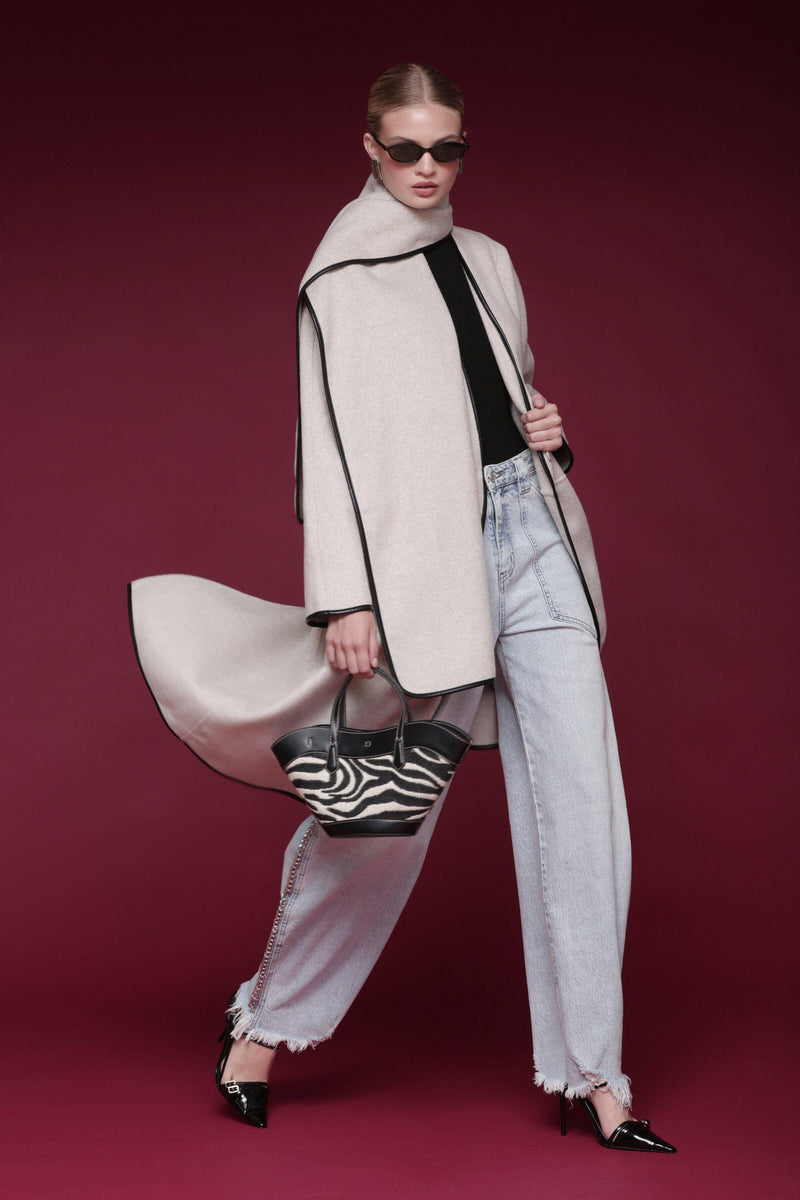 Contrast Trim Wool Blend Scarf Coat