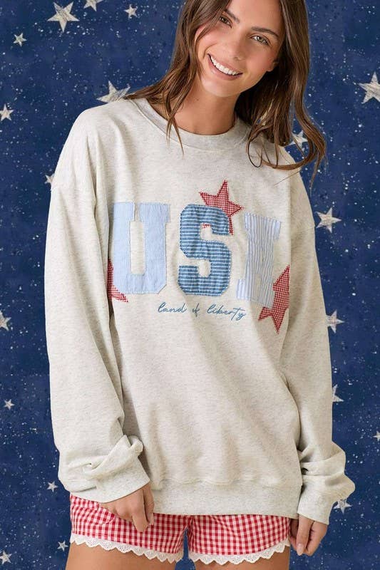 USA Patchwork Oversized Crewneck Top
