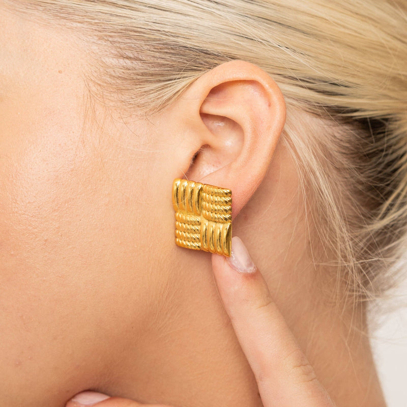 Waterproof Gold Statement Square Earrings