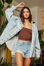 Star Print Washed Denim Jacket