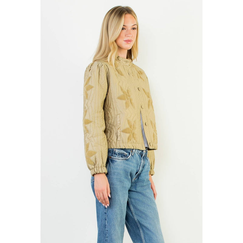 Velvet Flower Detail Quilted Jacket