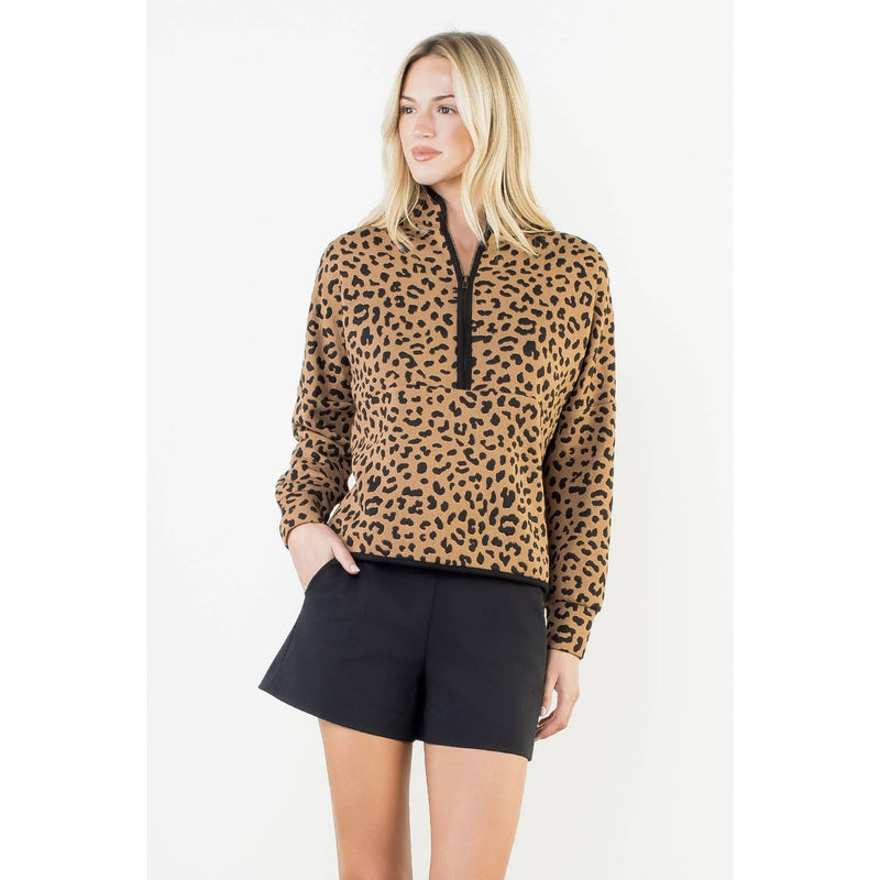 Cheetah Print Quarter-Zip Sweater