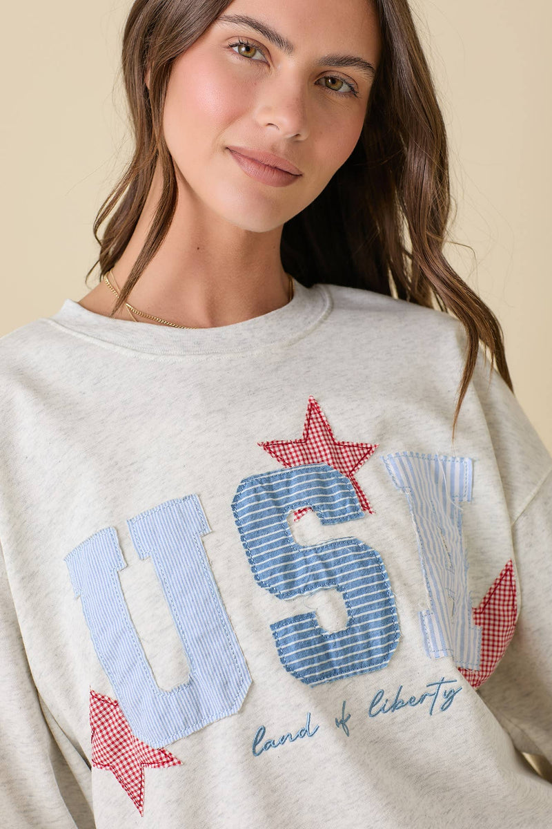 USA Patchwork Oversized Crewneck Top