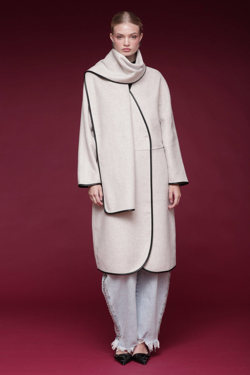 Contrast Trim Wool Blend Scarf Coat