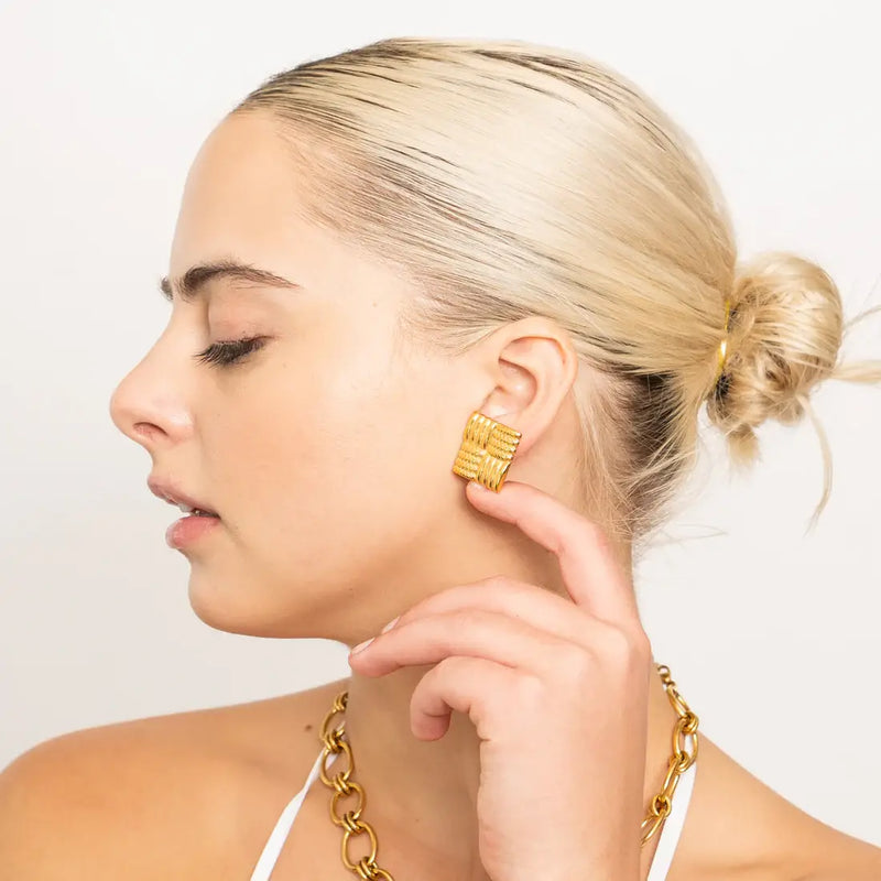Waterproof Gold Statement Square Earrings