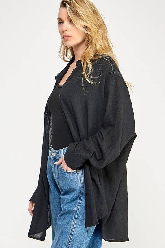 WASHED SUPER SOFT SEE THROUGH BUTTON DOWN SHIRT