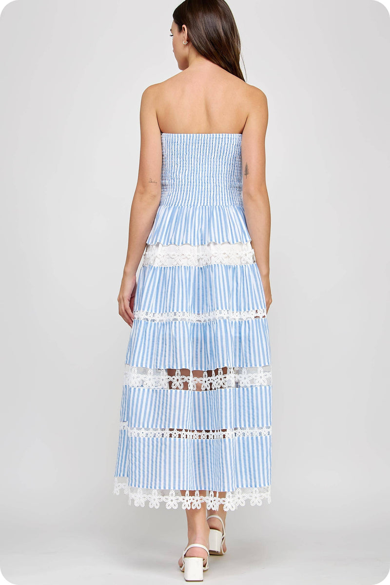 Striped Floral Lace Tube Dress