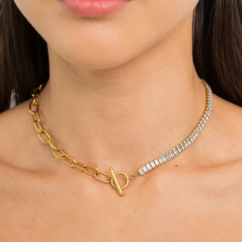 Waterproof Gold Tennis and Paperclip Choker