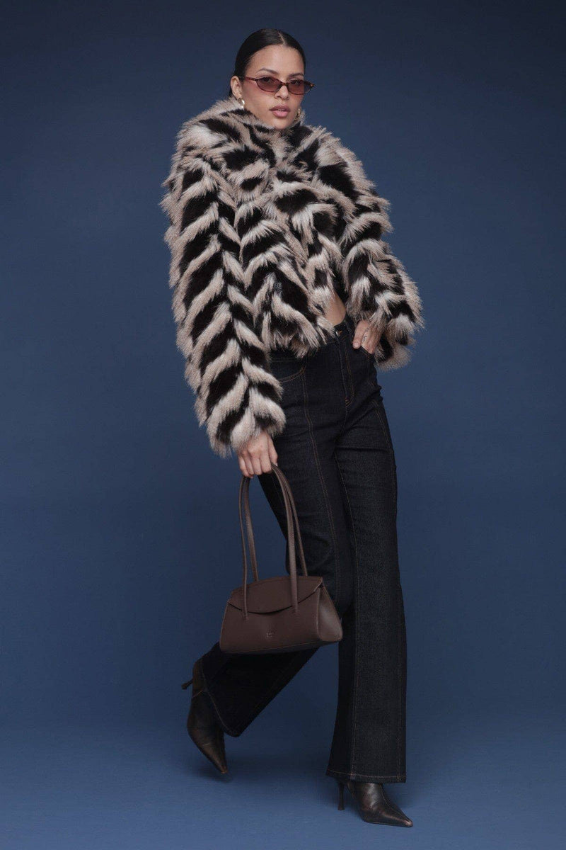 Chevron Faux Fur Cropped Coat