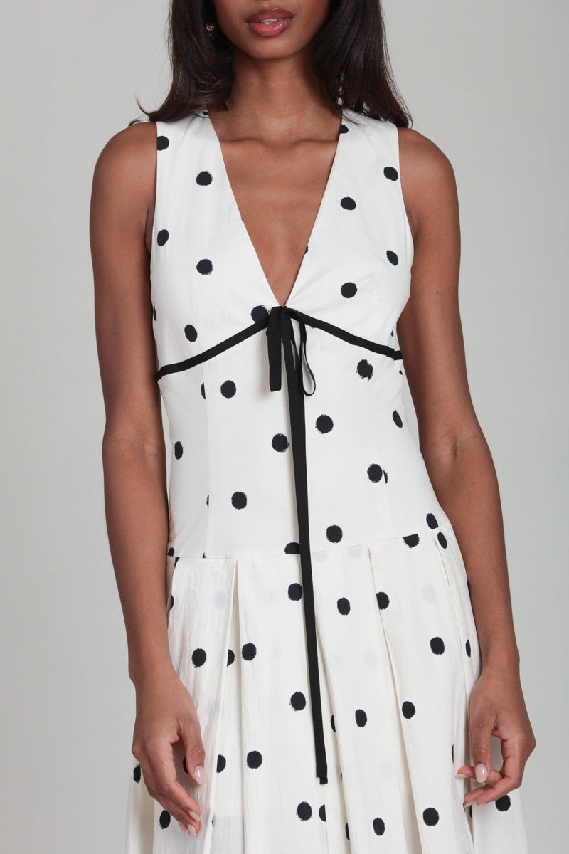 empire waist polka dot dress Polka Dot Cotton Tunic Dress, Empire Waist Tie, 3/4 Sleeve