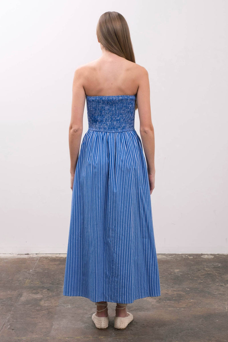 STRIPE STRAPLESS MIDI SUNDRESS
