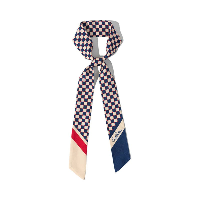 "Checkerboard" Silk Twill Skinny Scarf