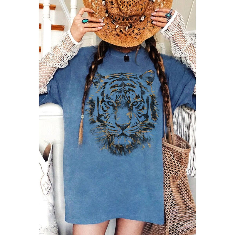 TIGER BIG FACE FOIL OVERSIZED MINERAL T-SHIRT