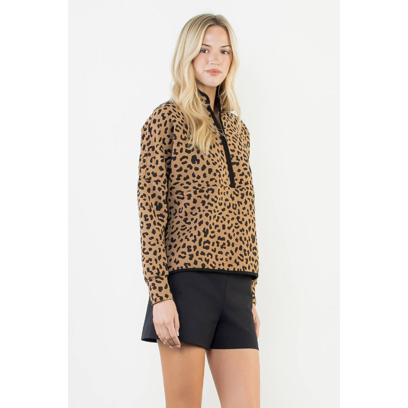Cheetah Print Quarter-Zip Sweater