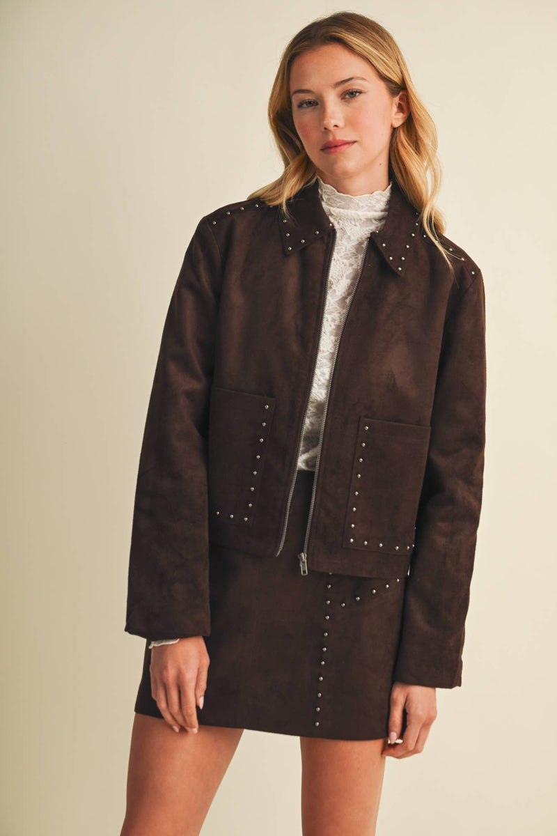 Metallic Stud Faux Suede Jacket