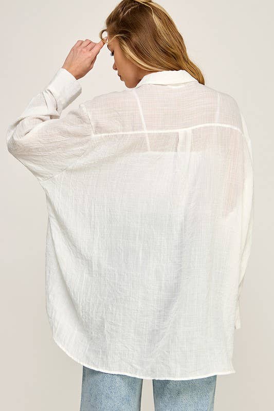 WASHED SUPER SOFT SEE THROUGH BUTTON DOWN SHIRT