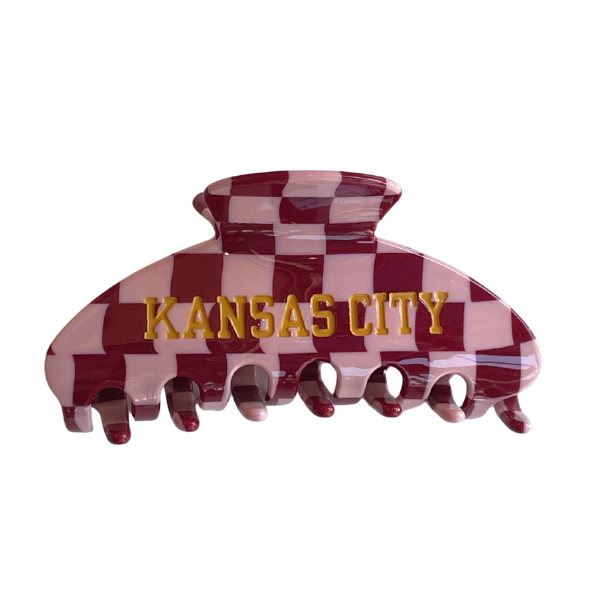Kansas City Pink and Red Retro Checker Claw Clip