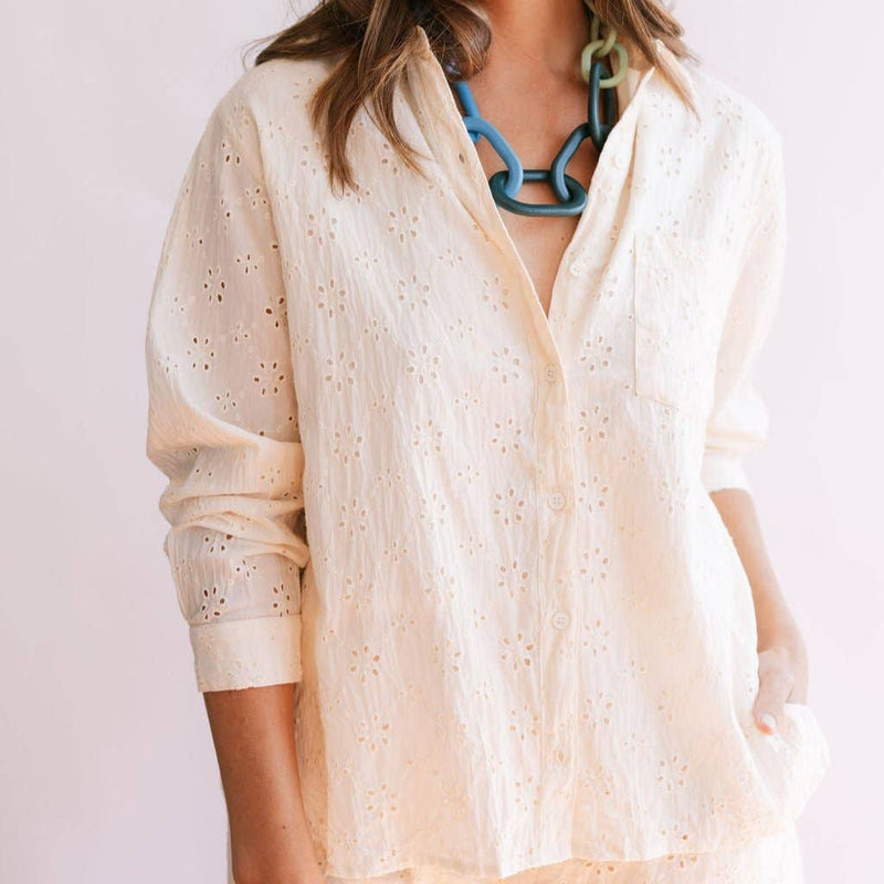 Ivory Eyelet Bermuda Button Down